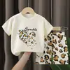 Traje Infantil de Manga Corta Verano Nuevo Pantalones Cortos para Niños Ropa de Algodón Puro de Verano Estilo Coreano para Niñas Ropa Infantil Delgada Venta al por Mayor