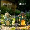 Atmosfera criativa pátio hera casa na árvore em forma de artesanato de resina jardim ornamento movido a energia solar decoração de casa