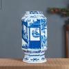 Cerâmica Jingdezhen Vaso Azul e Branco Hexagonal Arranjo de Flores Decoração de Sala de Estar Rack Antigo de Varanda Decoração Suave Gabinete de TV
