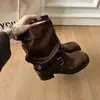 Botas Vaqueras de Moda para Mujer, Estilo Hot Girl, Nuevos Colores Otoño Invierno, Botas de Caballero Retro Frotadas, Botas de Caña Arrugada para Pantalón, Botas Cortas