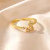 Anel Aberto de Luxo com Banho de Ouro 18K Totalmente Cravejado de Diamantes, Anel de Zircônia, Anel Feminino da Moda e de Alto Padrão, Venda Quente Transfronteiriça
