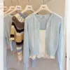 Estilo delicado moda coreana cárdigan de punto rosa calado para mujer principios de primavera único super bonito prenda exterior bonito top pequeño