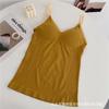 Camisola de otoño e invierno de longitud media que mantiene el calor, hermosa espalda, tirante en U grande, almohadilla para el pecho, ropa interior, camisola de base con cuello en V de corte ajustado para mujer