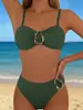 Traje de baño bikini de dos piezas con cuello halter para mujer con decoración de hebilla metálica, parte inferior de natación de cintura alta, traje de baño sexy para fotos de vacaciones en la playa