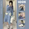 Conjunto Cálido de Forro Polar Coral con Estampado de Fresa y Durazno Ropa de Abrigo de Invierno para Mujer Pijama Bata Gruesa de Franela Ropa para el Hogar
