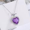 Collar de cadena corta de clavícula transfronteriza europea y americana con colgante de corazón de circonita y amatista para mujer