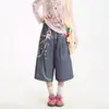 Calças cropped estampadas com corrente colorida para mulheres, shorts jeans de design americano, shorts retos de cintura alta de verão de nicho, modernos