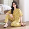 Pijama Feminino Verão Algodão Puro Pulôver Manga Curta Calças Conjunto Casual Roupa para Sair Mãe Roupa de Casa Traje de Verão