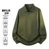 Sudadera tipo polo con solapa texturizada de otoño, color liso, corte holgado, cuello de gaviota, top de manga larga, sencillo suéter casual para ir al trabajo