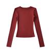 T-shirt Feminina de Gola Careca Pequena com Ombro Exposto 2025 Estilo Europeu e Americano Veludo Dupla Face Quente Slim Fit Emagrecedor Camisa Base Interna