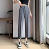 Pantalones de traje rosa de seda helada para mujer, Verano 2026, Pantalones cropped rectos holgados de cintura alta adelgazantes para figuras petite, Pantalones cigarette casuales
