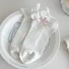 Meias Finas de Primavera e Verão Meias Femininas de Cano Médio Desenho Animado Fofo Japonês Estilo Coreano Versáteis Meias Longas Meias Empilhadas Laço de Renda