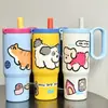Taza Térmica Nueva con Asa, Portátil para Estudiantes, Acero Inoxidable 316, Gran Capacidad, Alto Valor Estético, Taza con Popote, Taza para Coche