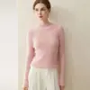 Camiseta básica 100% cachemira pura, nuevo estilo otoño e invierno, cuello semi-alto, corte ajustado, suéter de punto acanalado para mujer