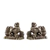 Latón Puro (Par) Pixiu que Atrae la Fortuna, Artesanías Decorativas Vintage que Devuelven la Riqueza, Adornos de Cobre, Estilo Antiguo