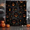 Cortina de Chuveiro de Abóbora de Halloween Cortina de Chuveiro de Abóbora Maligna Cortina de Chuveiro Outonal Preta Decoração de Banheiro Tecido Lavável Durável