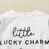 Ropa Triangular Blanca con Estampado de Letras y Trébol de Cuatro Hojas Verde para Bebé, de Manga Larga, para Primavera, Verano y Otoño