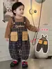 Conjunto de overol para niños, conjunto de dos piezas con top de oso estilo retro coreano para niño pequeño, ropa de bebé a la moda