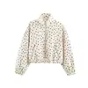 Atacado de roupas femininas transfronteiriças: Nova jaqueta de outono estilo europeu e americano, moda simples, versátil, com estampa de bolinhas irregulares e zíper