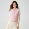 Polo de cachemira para mujer, tejido de ochos, casual, corte holgado, elegante, estilo "old money", cachemir, nuevo para otoño e invierno, tejido de manga corta