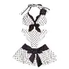 Conjunto de Tres Piezas Transfronterizo Europeo y Americano Ins Estilo Nuevo Lindo, Moderno y Sexy Top de Cuello Halter con Lunares y Lazo + Falda