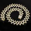 Bestseller transfronterizo europeo y americano: Cadena Cubana de eslabones cortos con púas en forma de diamante de 21 mm con cierre de resorte, estilo elegante y minimalista, llena de diamantes para hombres