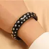 Pulseira de resina com tachas e diamantes estilo punk europeu e americano, pulseira aberta de duas fileiras com tachas em degradê âmbar, moderna