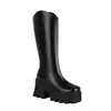 34-43 Botas de Cuero para Mujer Otoño e Invierno, Punta Redonda, Suela Gruesa, Plataforma Impermeable, Tacón Alto, Botas de Caña Alta para Mujer, Botas de Montar para Mujer Tallas Grandes Transfronterizas