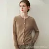 Cardigã de cashmere 100% com 12 pontos, gola redonda, botões, mangas compridas, cor sólida versátil, malha, moda para ir ao trabalho, suéter de cashmere