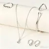 Juego de Joyería de Collar Gota de Agua Transfronterizo, Pulsera Abierta, Pendientes, Anillo, Juego de Cuatro Piezas, Accesorios de Colgante Lágrima de Ángel
