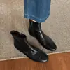 Botas de tornozelo de couro genuíno tamanho 34 a 42, exportação transfronteiriça, bico redondo, emagrecedor, salto grosso retrô, botas estilo Martin, versátil para outono e inverno, adequadas para o trabalho, estilo feminino