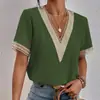 2023 Comércio Exterior Transfronteiriço Amazon Aliexpress Novo Estilo Renda Manga Curta Chiffon Blusa para Mulheres