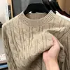 Suéter casual de punto trenzado gris para hombre, estilo pullover, nuevo diseño de otoño e invierno, top base de punto de ajuste holgado
