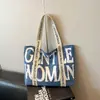 Bolso de Lona Estilo Nuevo Diseño Simple de Letras de Moda Trendy Artístico Estilo Ins Bolso de Hombro Gran Capacidad Estudiante Clase Bolso Tote