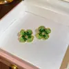 Brincos de Tarraxa Flor de Pétalas de Zircônia Agulha de Prata com Gotejamento de Óleo e Pérola, Brincos Frescos Estilo Floresta, Brincos de Luxo Leve de Alta Qualidade com Design Único
