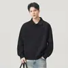Sudadera tipo polo de alta gama estilo japonés para otoño e invierno, peso pesado para hombre, corte holgado, color liso, versátil, con cuello, adecuada para ir al trabajo, top de moda