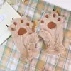 Guantes de Invierno Lindos de Dibujos Animados de Pata de Gato sin Dedos para Niñas, Guantes Cálidos de Felpa, Guantes Gruesos de Pata de Oso Peluda de Medio Dedo
