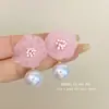 Pendientes de Florales Retro Franceses de Hada Súper Rosa Organza Diseño Estéreo Dulce Verano Dopamina Pendientes de Viaje