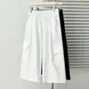 Calças casuais plus size para meninas gordas, novo estilo verão 2026, roupas simples plus size femininas, calças cropped de perna larga para trabalhar emagrecendo 0675