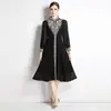 Vestido europeo chic de alta gama 2023 primavera nuevo manga larga bordado dorado adelgazante falda de longitud media