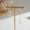 Pendientes Asimétricos de Borla con Circonita de Cristal, Diseño de Nicho, Estilo Moderno, Pendientes Únicos, Colgantes Florales Frescos y Dulces para Orejas