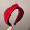 Diadema Negra Flocking Plisada Moda Terciopelo Cristal Diamante Completo Diadema Año Nuevo Rojo Navidad 2025 Otoño e Invierno Hebilla para la Cabeza