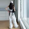 Conjunto de Chaleco de Verano para Niñas 2025 Nueva Moda Estilo Coreano Moderno Pantalones de Mezclilla Teñidos por Aspersión de Longitud Completa para Niños Mayores