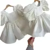 Nuevo Vestido de Ceremonia de Anfitriona para Niñas Mangas de Burbuja con Perlas Falda Esponjosa de Princesa Disfraz para Desfile de Moda de Piano Infantil y Actuación de Danza