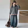 Conjunto de Cardigan Suéter Outono para Meninas 2026 Novo Estilo Coreano Elegante Calça Jeans Wide-Leg Infantil Primavera/Outono Conjunto de Duas Peças