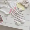 Meias Femininas Listradas Simples Etiqueta de Desenho Algodão Curtas Cano Baixo Atacado Versátil Modernas Casuais Meias Femininas