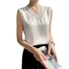 Top Interno Elegante de Seda Gelada Transfronteiriço Verão 2025 Feminino Novo Slim Decote V com Recorte em Renda