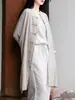 Ropa casual de estilo Zen chino para laicos, de color liso para mujer, vintage, efecto desgastado, algodón y lino, manga larga, camisa de práctica de Tai Chi