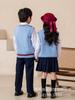 Compañero divertido para niños estilo preppy británico de otoño Ropa de clase para estudiantes de primaria ropa de jardín de infantes chaleco de punto a cuadros azules traje