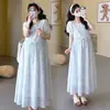 Ahora Disponible: Vestido de Maternidad de Verano 2026 con Elegante Bordado Pesado, Moderno Vestido de Maternidad Largo de Manga Corta